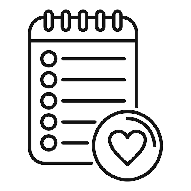 Vector de contorno de iconos de artículos pequeños del bloc de notas Lista de deseos personal