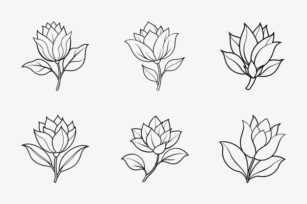 Vector de contorno de línea de arte un brote de flor floral negro y blanco