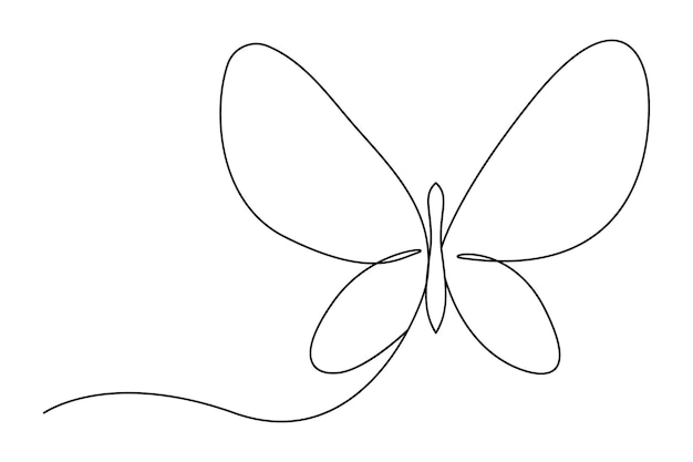Vector de contorno de mariposa de una línea continua aislado en fondo blanco Ilustración vectorial