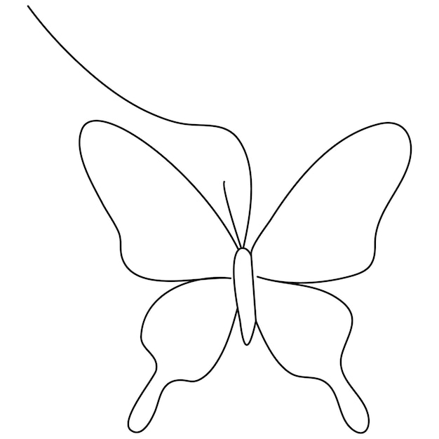 Vector de contorno de mariposa de una línea continua aislado en fondo blanco Ilustración vectorial