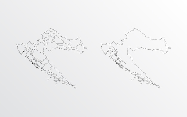 Vector de contorno negro Mapa de Croacia con regiones