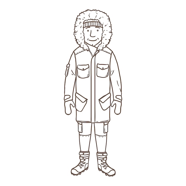 Vector contorno personaje joven en traje de invierno