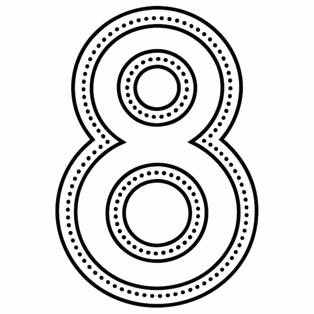 Vector de contorno punteado minimalista número 8 en fondo blanco