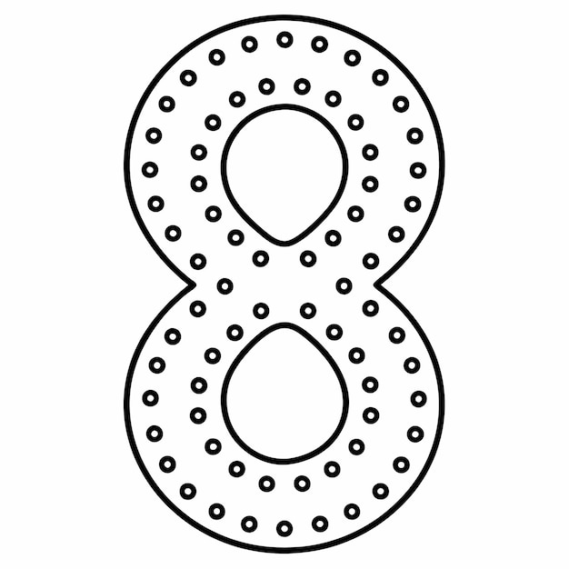 Vector de contorno punteado minimalista número 8 en fondo blanco