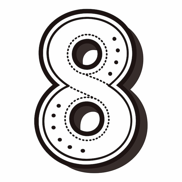 Vector de contorno punteado minimalista número 8 en fondo blanco