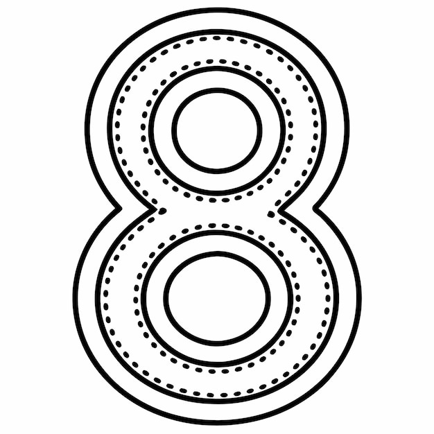 Vector de contorno punteado minimalista número 8 en fondo blanco