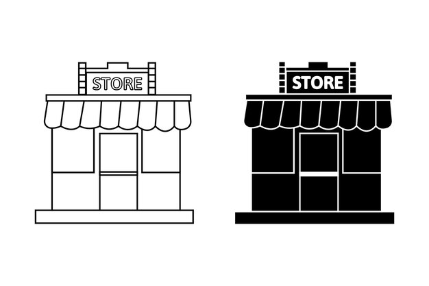 Vector de contorno de la tienda aislado en fondo blanco Icono de la tienda negro Ilustraciones vectoriales