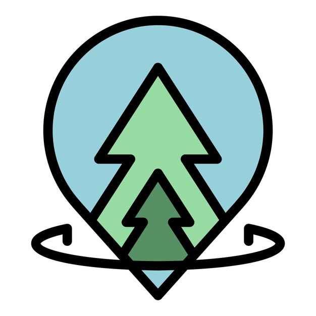 Vector de contorno de la ubicación del icono del bosque ecológico Caminar por la naturaleza Viajar personas color plano