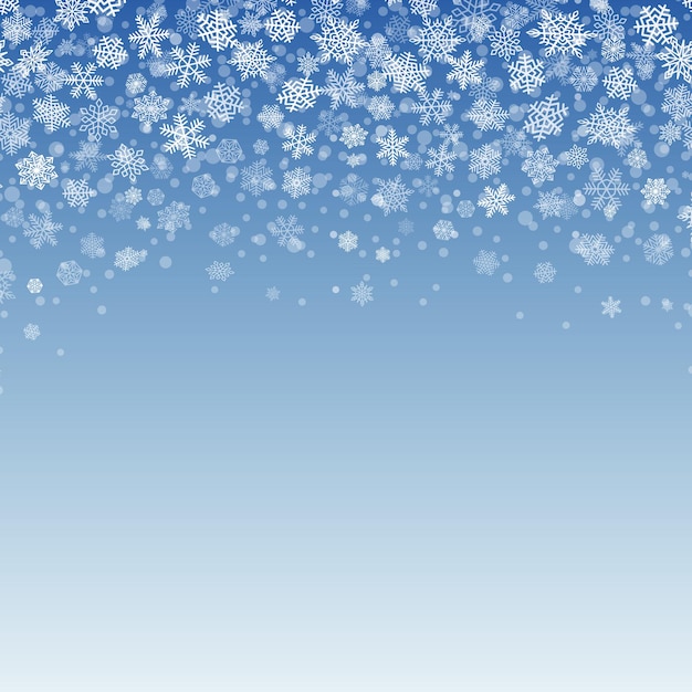 Vector copos de nieve cayendo sobre fondo azul Plantilla de Navidad para pancartas volantes carteles decoración de sitios web Elemento de diseño para tarjeta de feliz año nuevo venta de invierno Ilustración de vacaciones