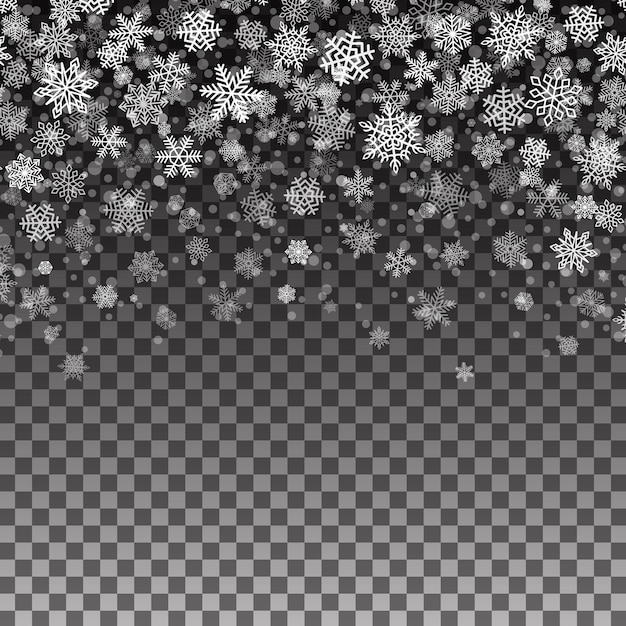 Vector copos de nieve cayendo sobre fondo transparente Plantilla de Navidad para pancartas volantes carteles decoración de sitios web Elemento de diseño para tarjeta de feliz año nuevo venta de invierno Ilustración de vacaciones