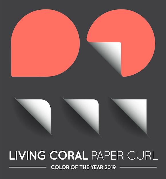 Vector de coral de color de moda Círculo redondo con rizado de papel con conjunto aislado de sombra