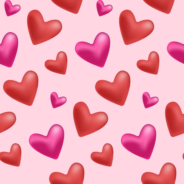 Vector de corazón 3D rosa disperso realista sin costura