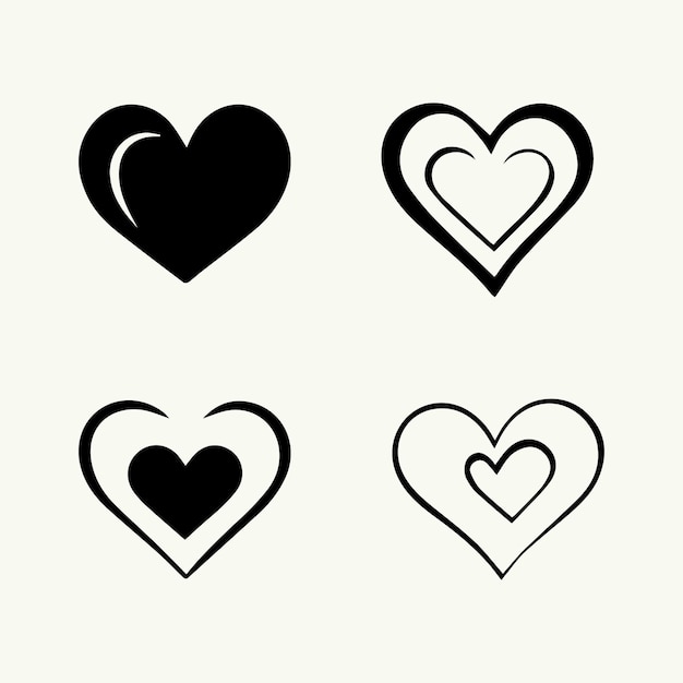 Vector vector de corazón conjunto de icono de corazón colección de forma de corazón ilustración de corazón en fondo blanco mano d