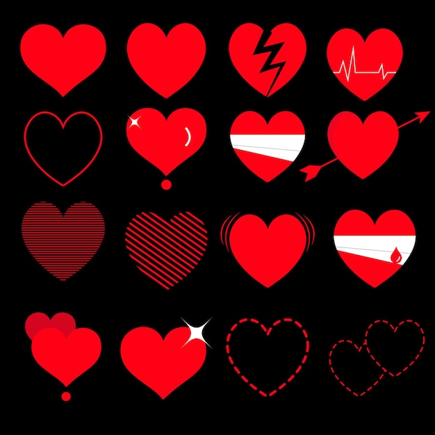 Vector de corazón corazones iconos planos conjunto de iconos de corazones rojos día de san valentín colección de corazón