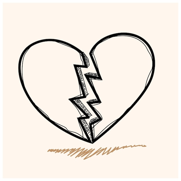 Vector corazón dibujo doodle ilustración conjunto con forma de corazón roto.