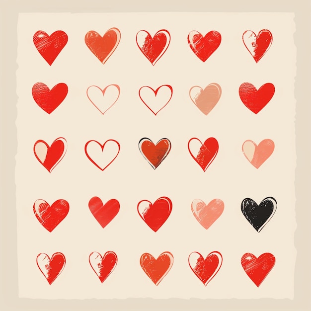 Vector corazón rojo varias formas estampilla silueta plana juego de amor valentín relación romántica