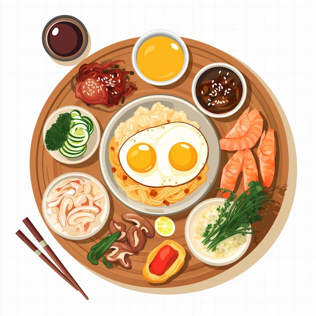 Vector coreano menú de ilustración asiática conjunto restaurante tradicional cocina de comida coreana comida