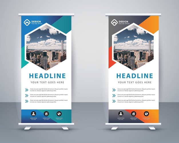 Vector corporativo x banner pull up roll up banner standee plantilla con formas creativas