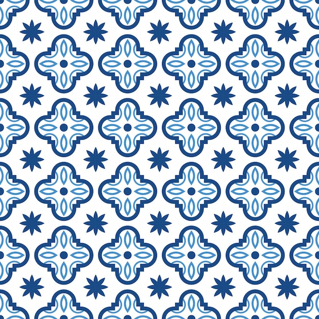 Vector sin costuras patrón geométrico elegante textura de azulejo azul y blanco Fondo interminable decorativo