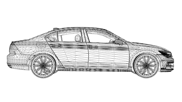 Vector creativo abstracto 3d líneas de coches deportivos conectados a puntos.