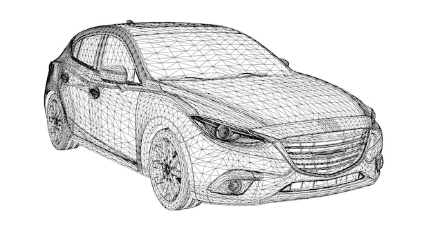 Vector creativo abstracto 3d líneas de coches deportivos conectados a puntos.