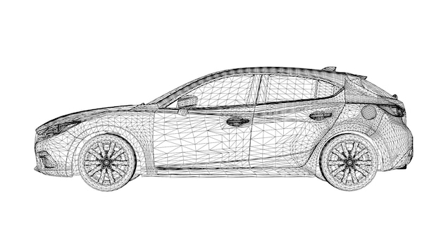 Vector creativo abstracto 3d líneas de coches deportivos conectados a puntos.