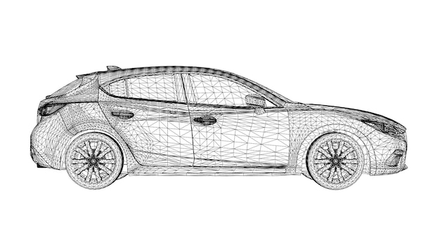 Vector vector creativo abstracto 3d líneas de coches deportivos conectados a puntos.