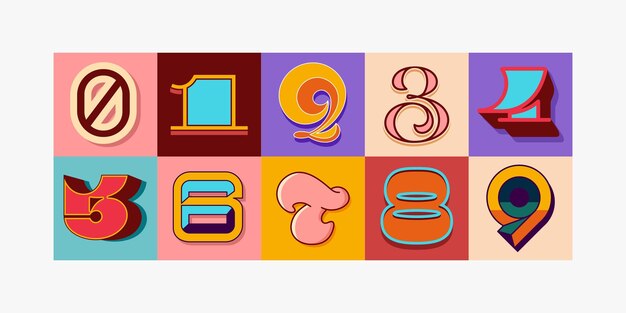Vector creativo colorido geometría formas números fuente alfabeto ilustraciones vectoriales