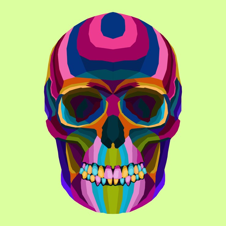 Vector vector creativo del cráneo del arte pop del estilo del arte colorido