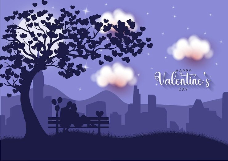 Vector vector creativo del fondo del día de san valentín siluetas pareja disfrutando de un momento romántico