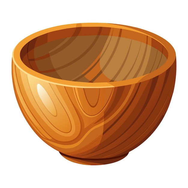 Vector de cuenco de madera aislado sobre fondo blanco