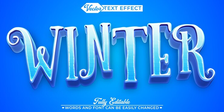 Vector vector de cuento de invierno frío azul objeto inteligente totalmente editable efecto de texto