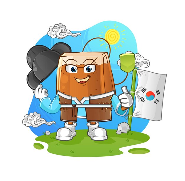 vector de la cultura coreana de la bolsa de té. personaje animado