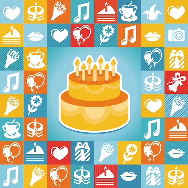 Vector de cumpleaños y fiesta iconos - colección en estilo retro retro