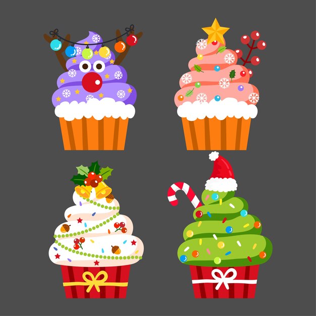 Vector de cupcakes de navidad.