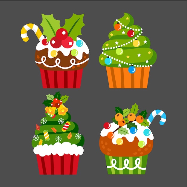 Vector de cupcakes de navidad.