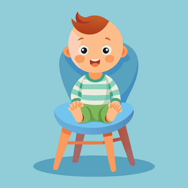 Vector Cute Baby sentado en una silla de dibujos animados aislado plano