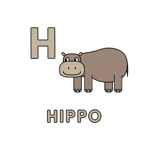 Vector Cute Dibujos Animados Animales Alfabeto Hipopótamo Ilustración