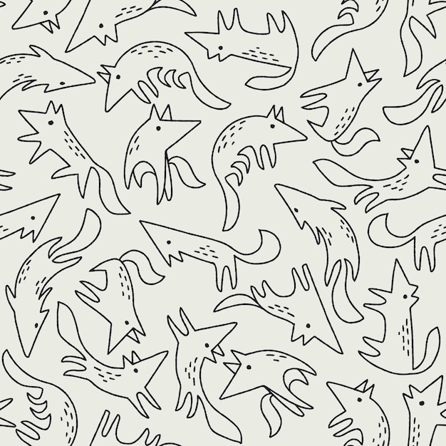 Vector Cute Outline Wolves Patrón sin costura para textil o papel de envoltura