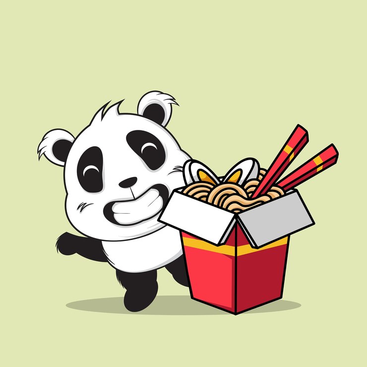 Vector vector cute panda con una caja de ramen