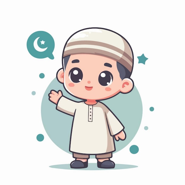 Vector vector cutios niños musulmanes ramadán en estilo de diseño plano de dibujos animados