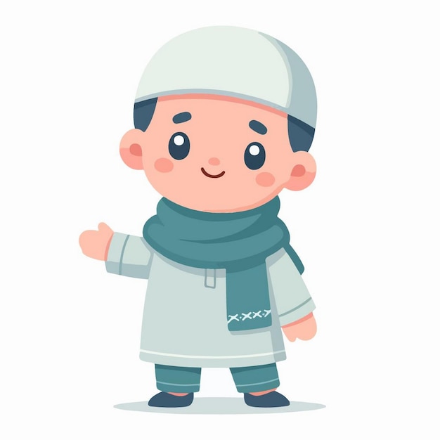 Vector Cutios niños musulmanes Ramadán en estilo de diseño plano de dibujos animados