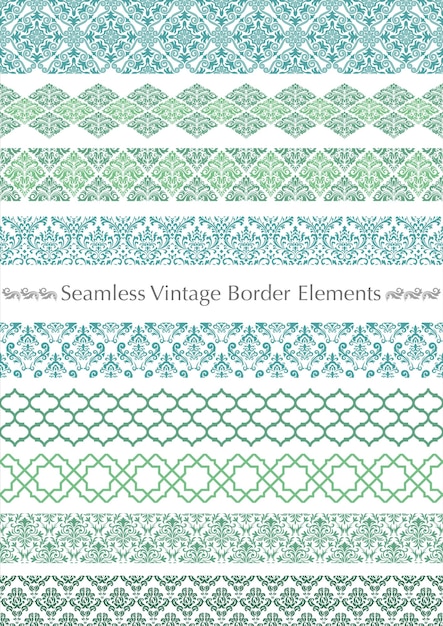 Vector vector damask vintage seamless border set horizontal y verticalmente repetible