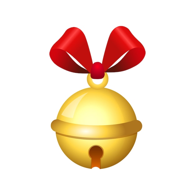Vector de decoración de campanas de Navidad realistas con cinta roja