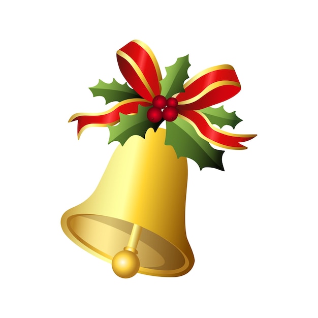 Vector de decoración de campanas de Navidad realistas con cinta roja