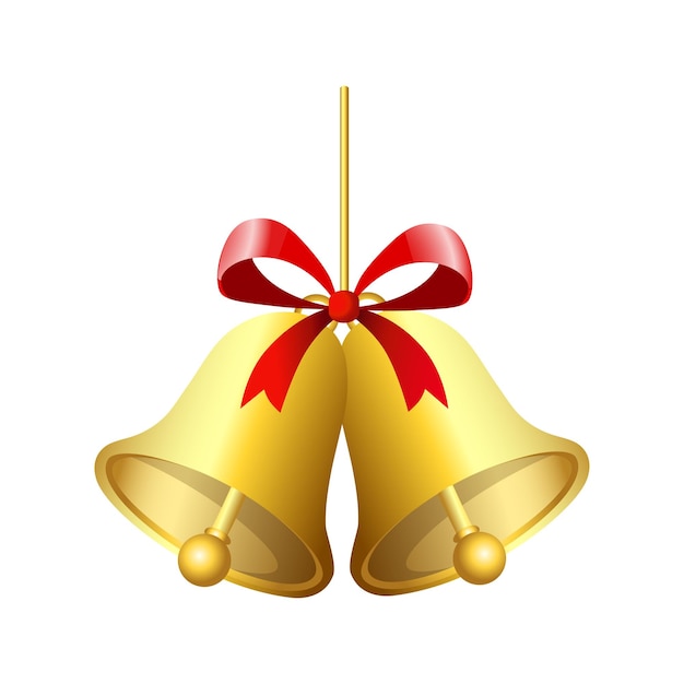 Vector de decoración de campanas de Navidad realistas con cinta roja