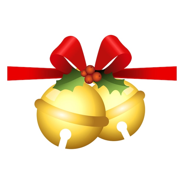 Vector de decoración de cinta roja con campanas de Navidad realistas colgando