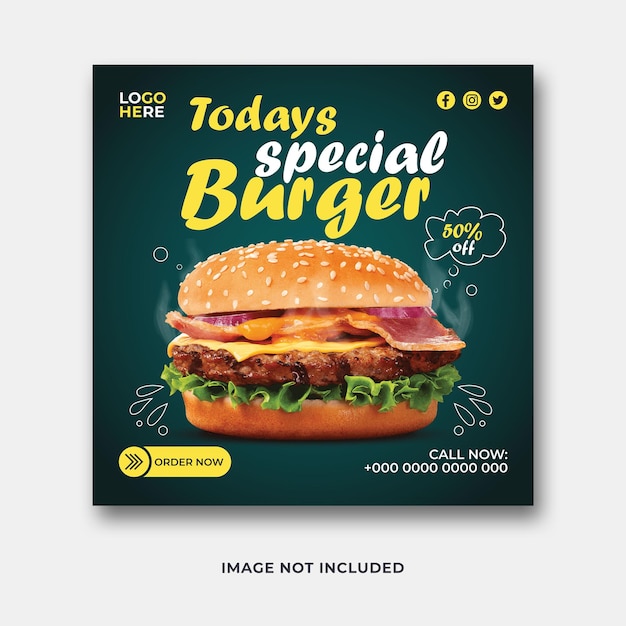 Vector deliciosa comida diseño de plantilla de banner de publicaciones en redes sociales