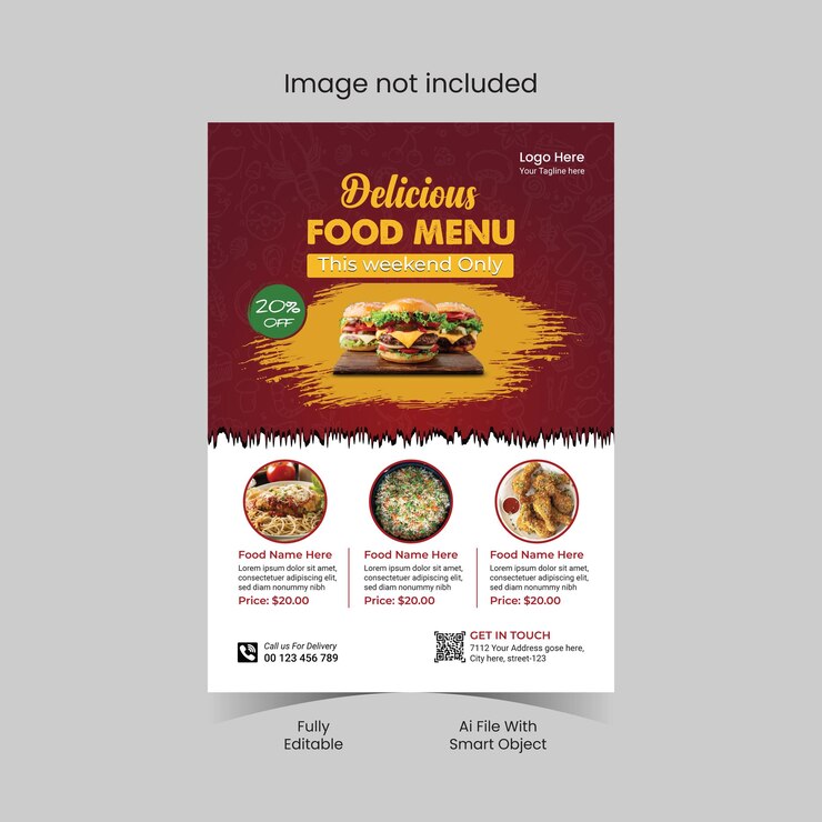 Vector deliciosa hamburguesa y menú de comida plantilla de volante