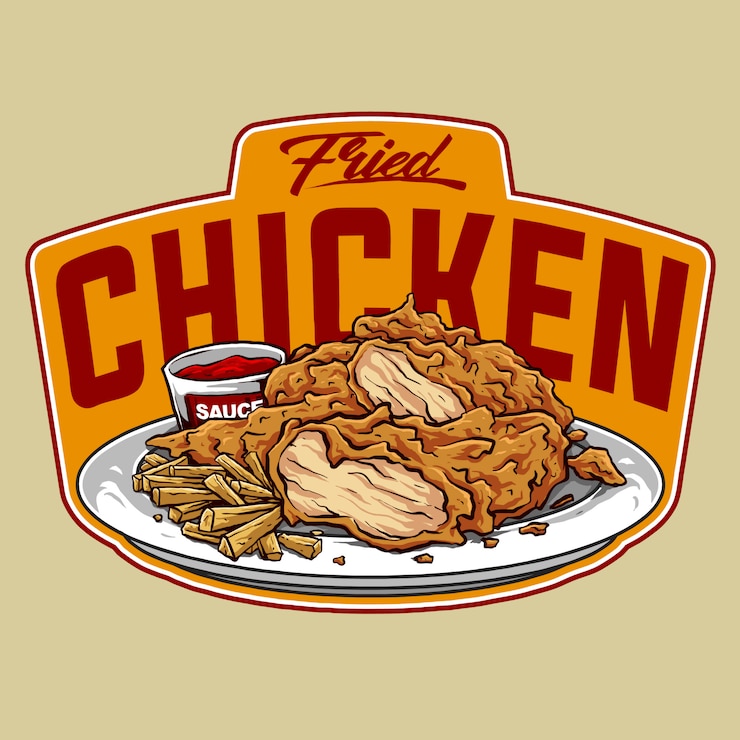 Vector vector de deliciosas insignias de logotipo de pollo frito